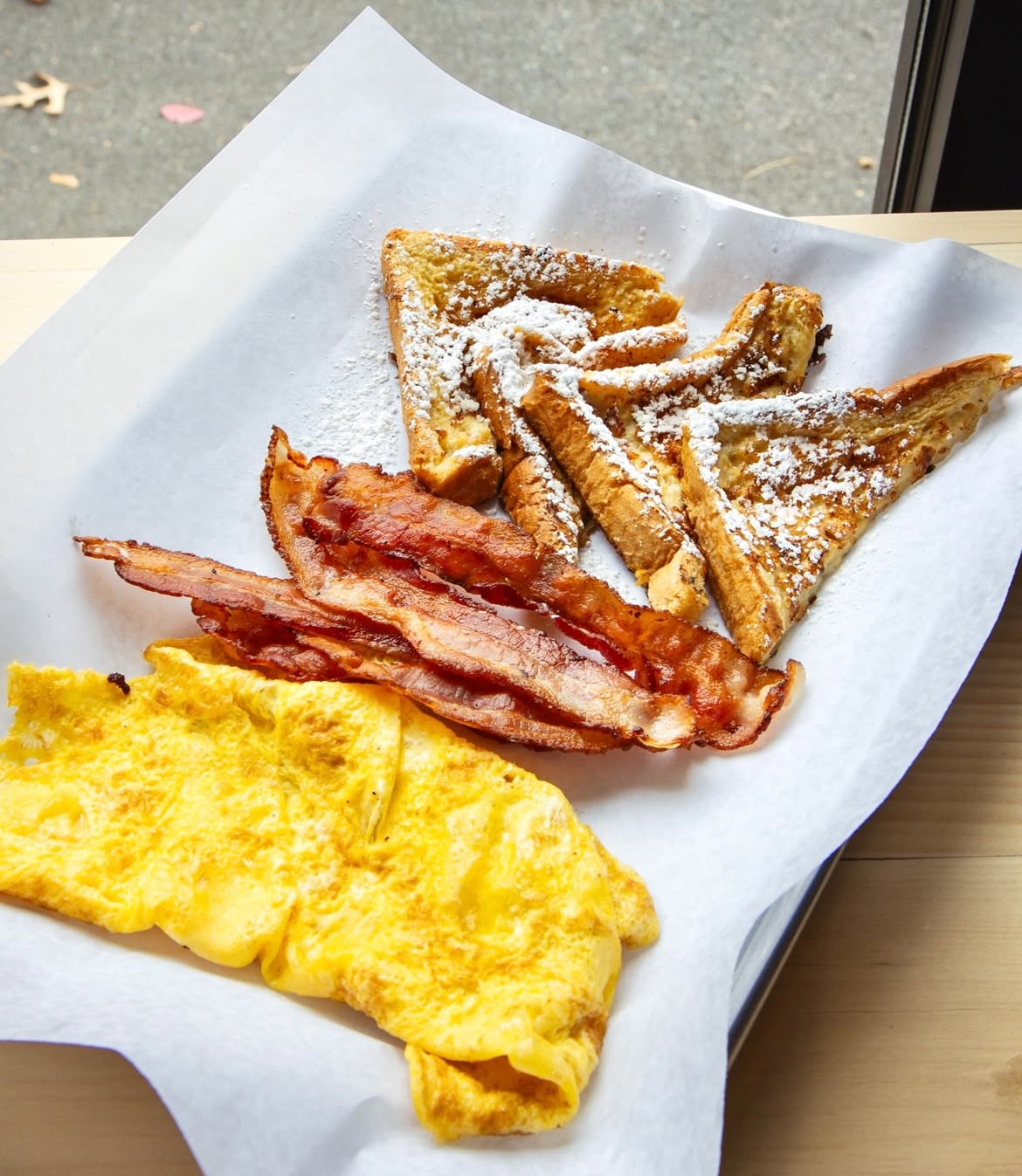 French toast with bacon and eggs